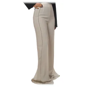 Elisabetta Franchi - Pantalone a Vita Alta con Gamba Ampia - Beige - Pantaloni - Made in Italy - Luxury Exclusive Collection